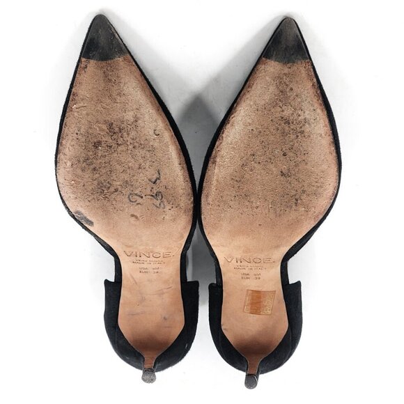 VINCE Suede D'Orsay Stiletto Heel Pump Black Pointed Toe - Picture 6 of 7